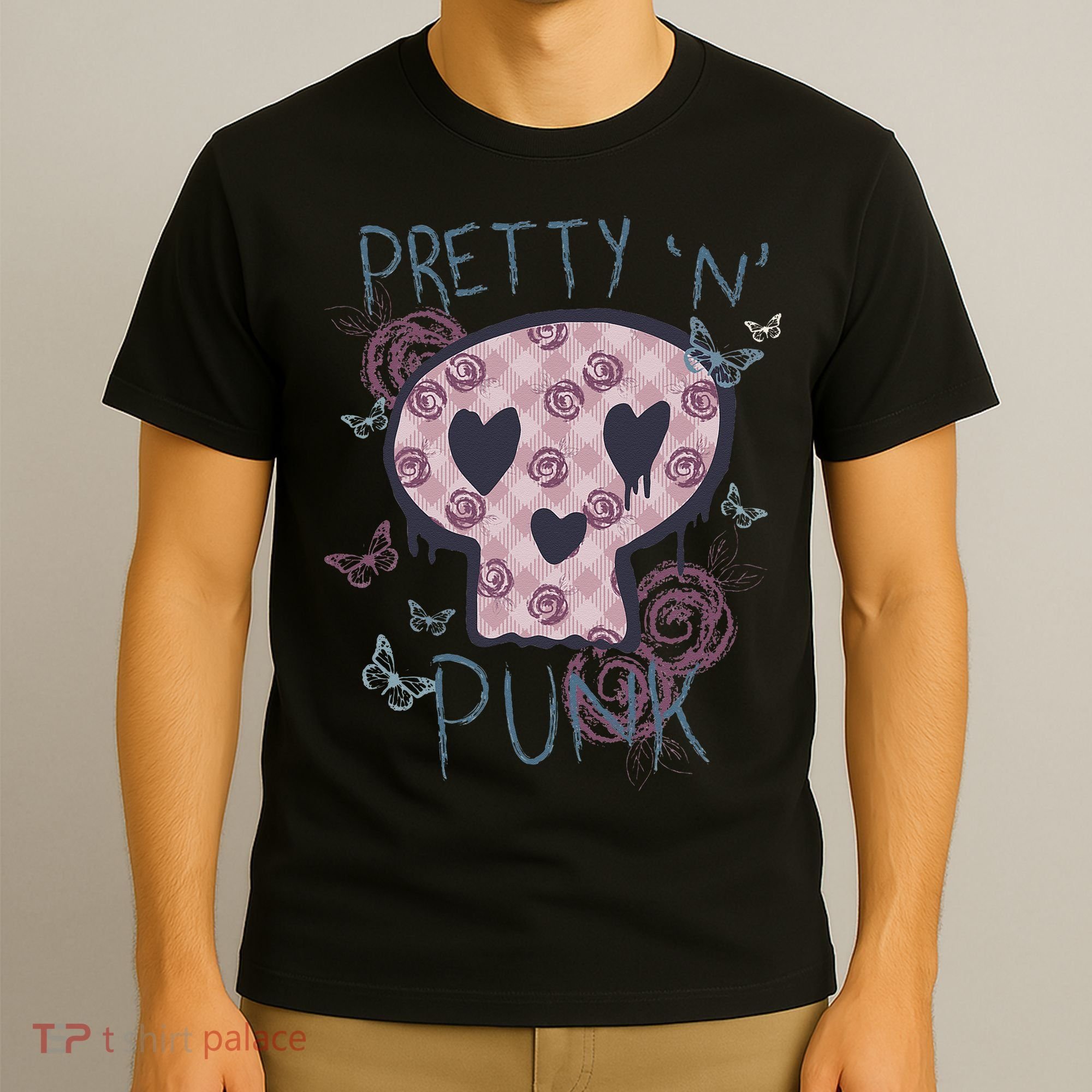 Punk Rock And Roll Music Pretty N Punk Skull Women Girl T-Shirt