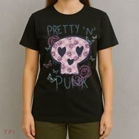 Punk Rock And Roll Music Pretty N Punk Skull Women Girl T-Shirt thumb 4
