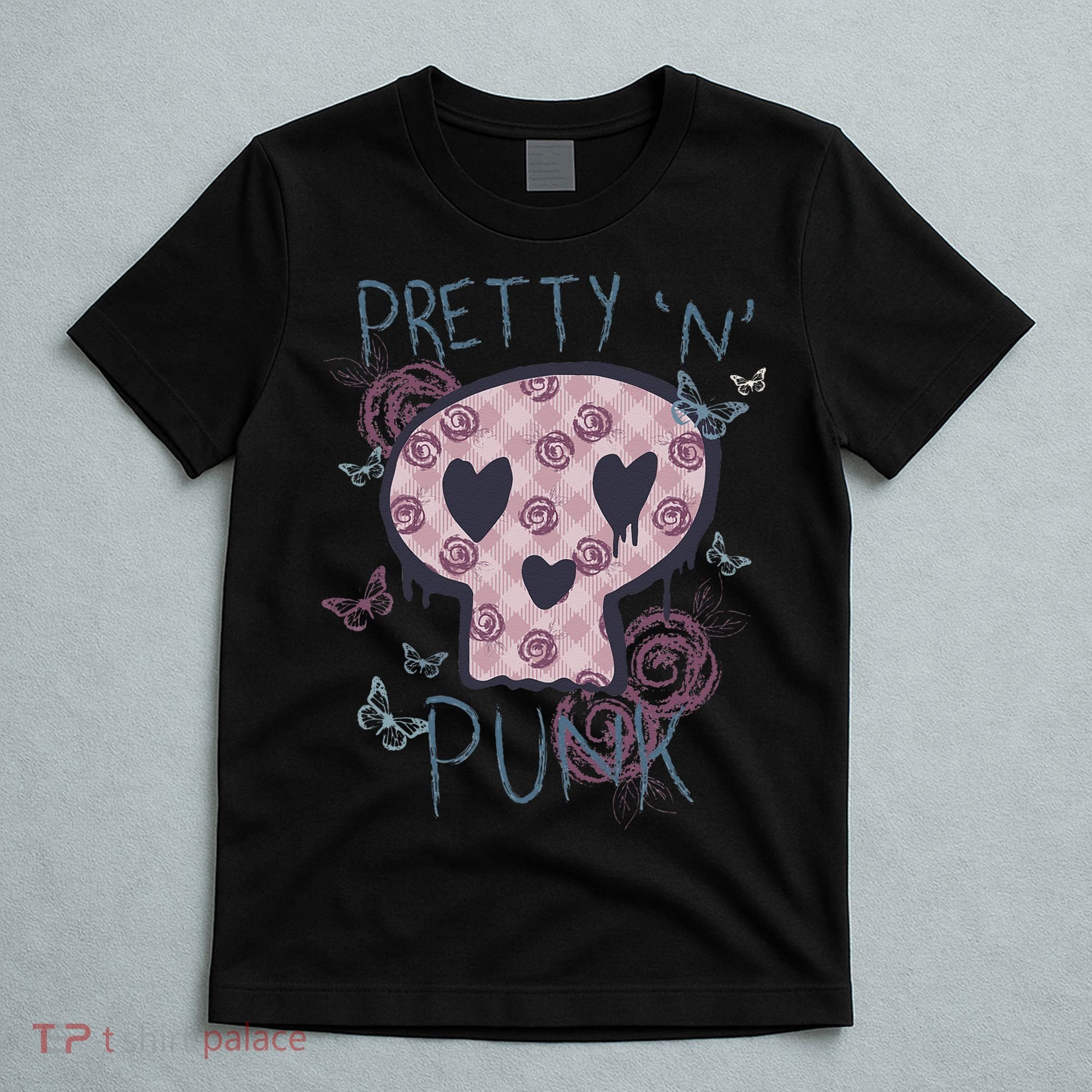 Punk Rock And Roll Music Pretty N Punk Skull Women Girl T-Shirt