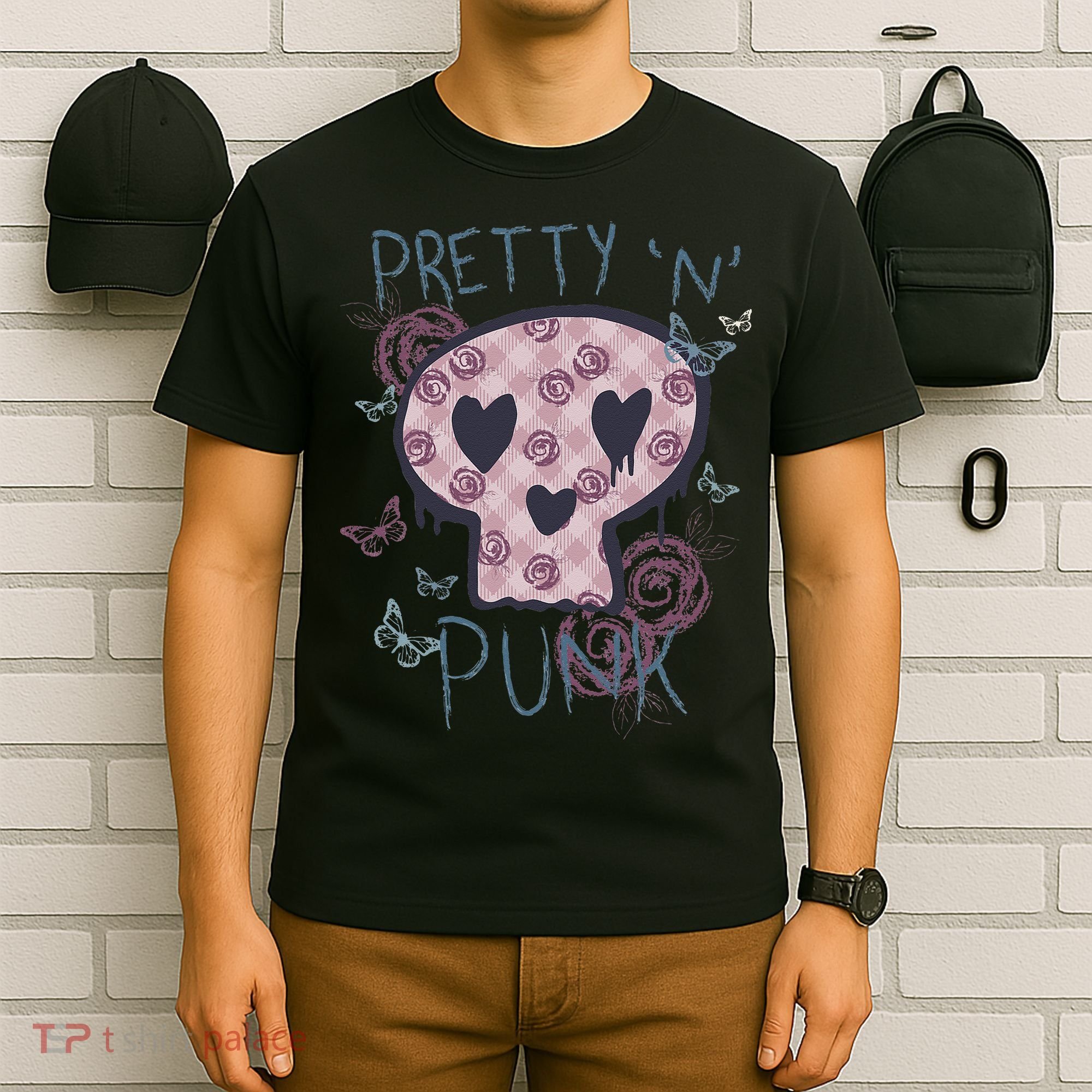 Punk Rock And Roll Music Pretty N Punk Skull Women Girl T-Shirt