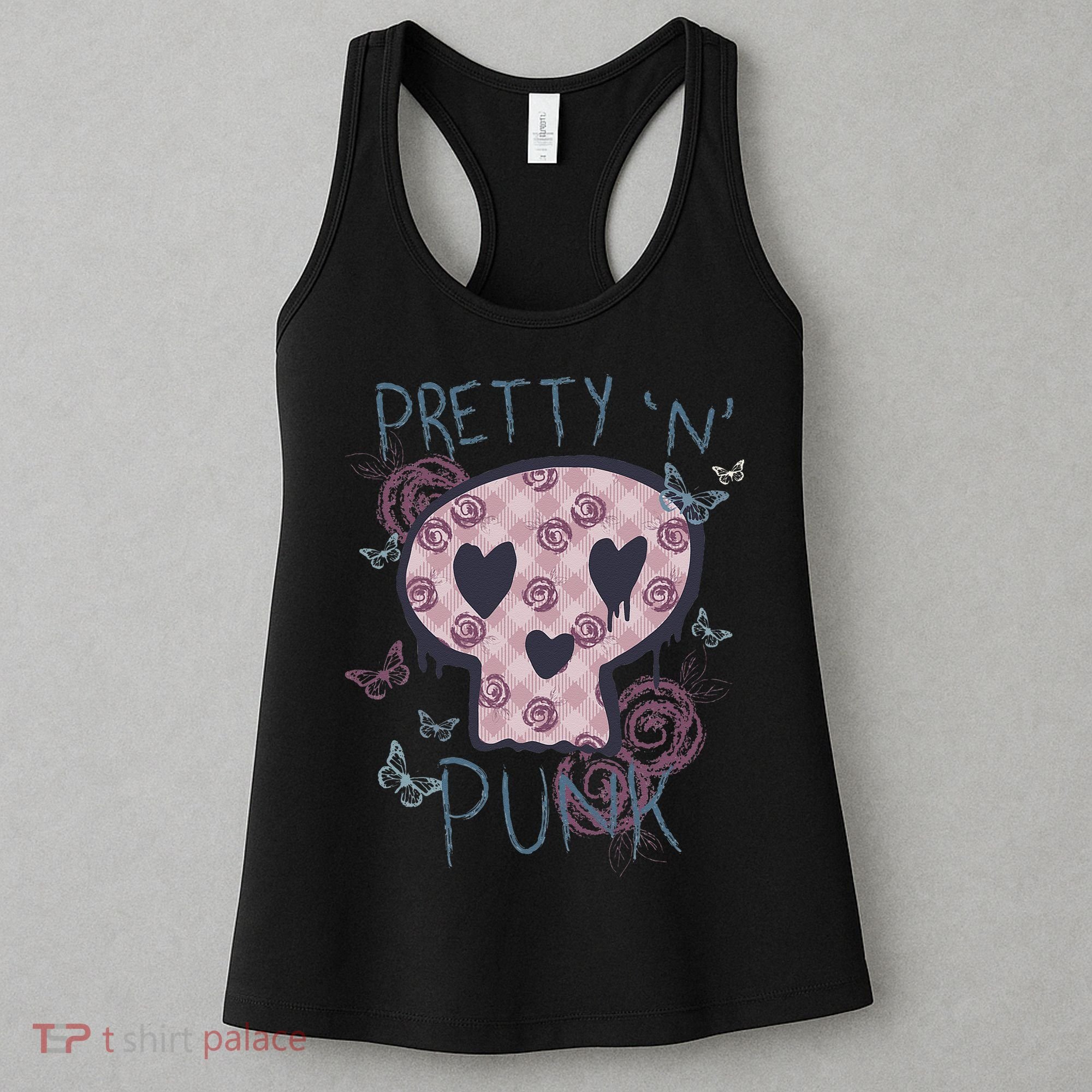 Punk Rock And Roll Music Pretty N Punk Skull Women Girl Women's Tank Top