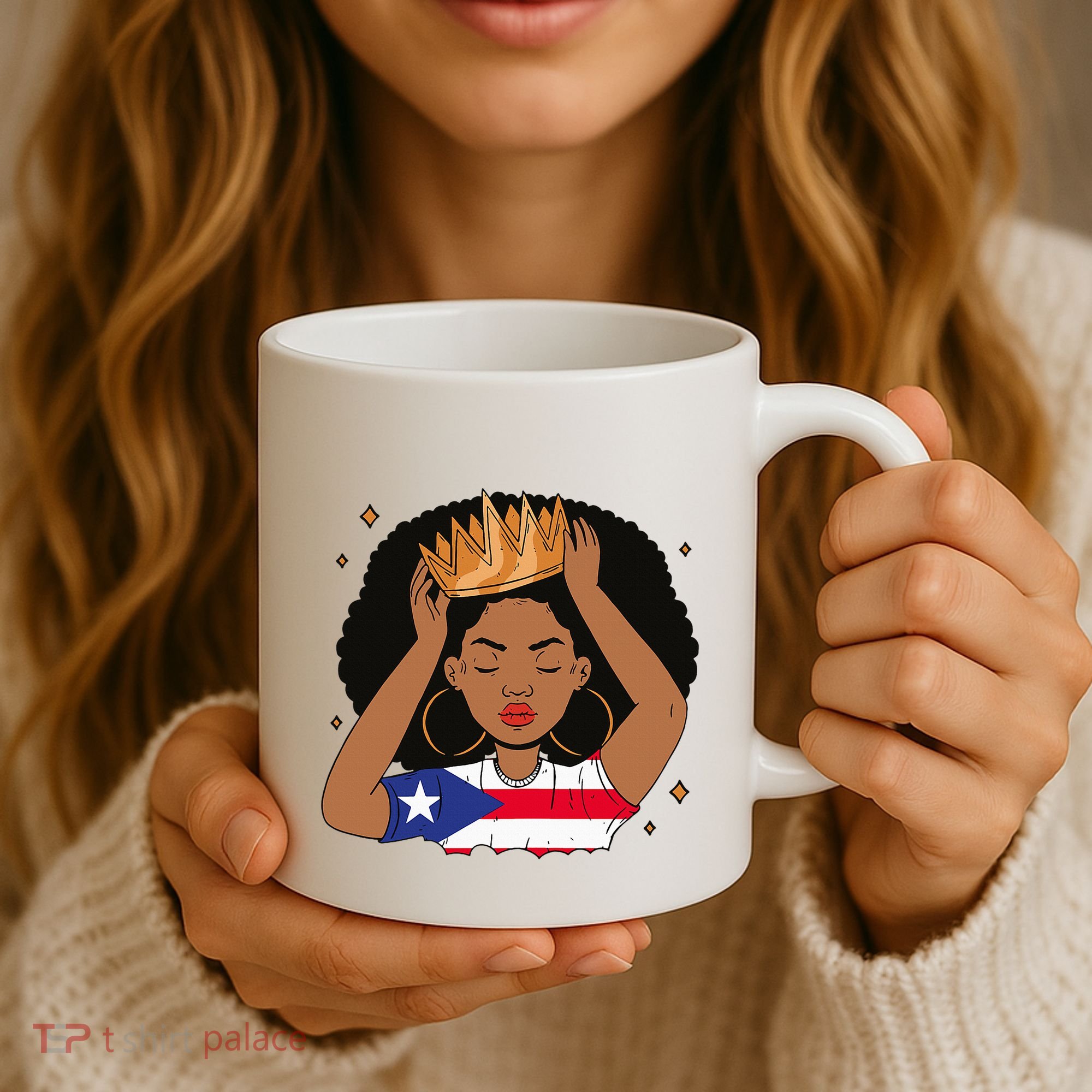 Puerto Rican Afro Hair Latina Melanin Pride Crown Coffee Mug