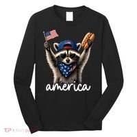Patriotic Raccoon America Flag Hot Dog Celebration Long Sleeve Shirt thumb 0