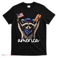Patriotic Raccoon America Flag Hot Dog Celebration T-Shirt thumb 0
