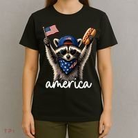Patriotic Raccoon America Flag Hot Dog Celebration T-Shirt thumb 4