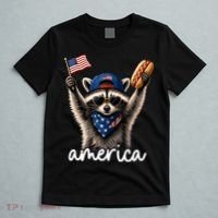 Patriotic Raccoon America Flag Hot Dog Celebration T-Shirt thumb 5