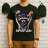 Patriotic Raccoon America Flag Hot Dog Celebration T-Shirt thumb 6