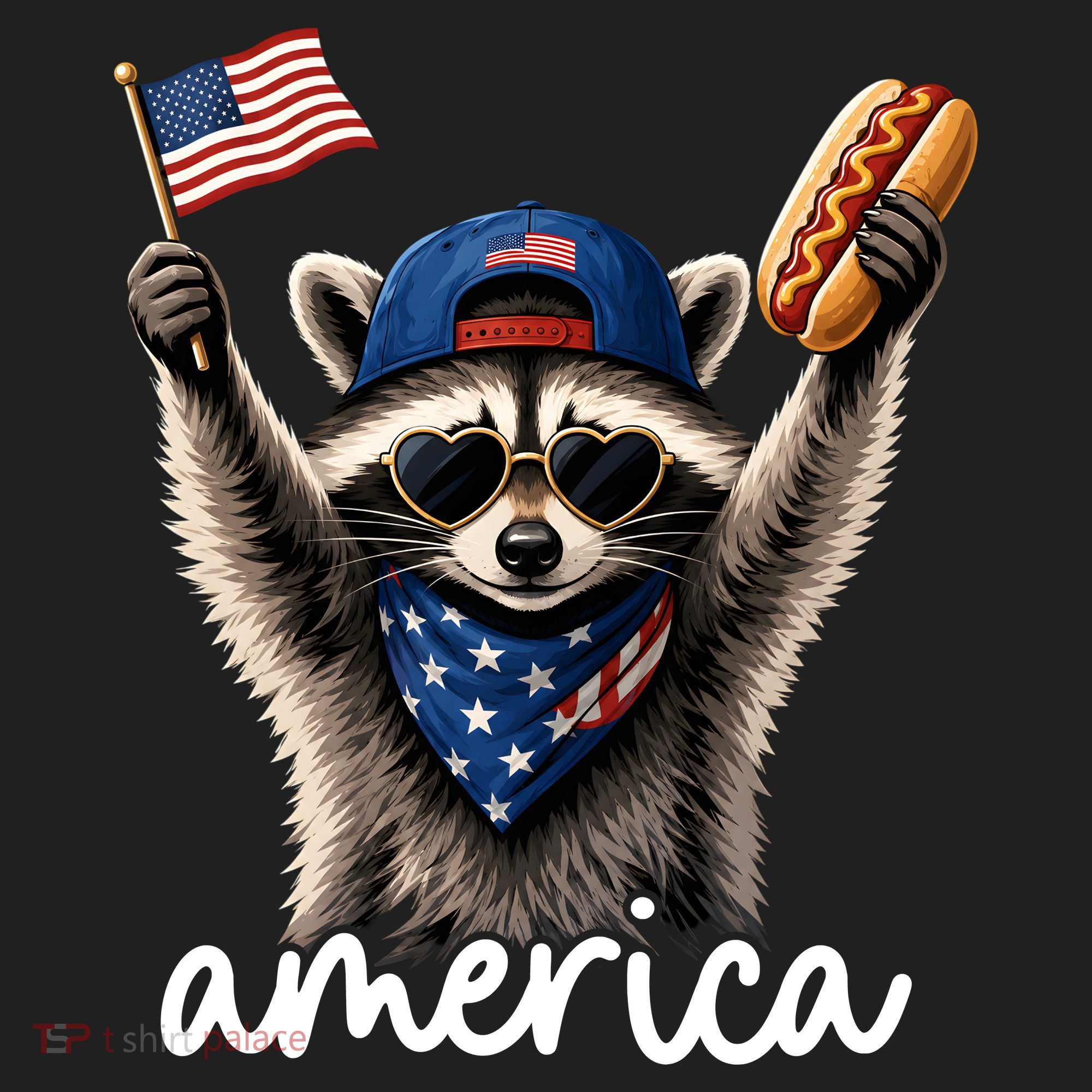 Patriotic Raccoon America Flag Hot Dog Celebration Beanie