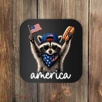 Patriotic Raccoon America Flag Hot Dog Celebration Coaster thumb 0