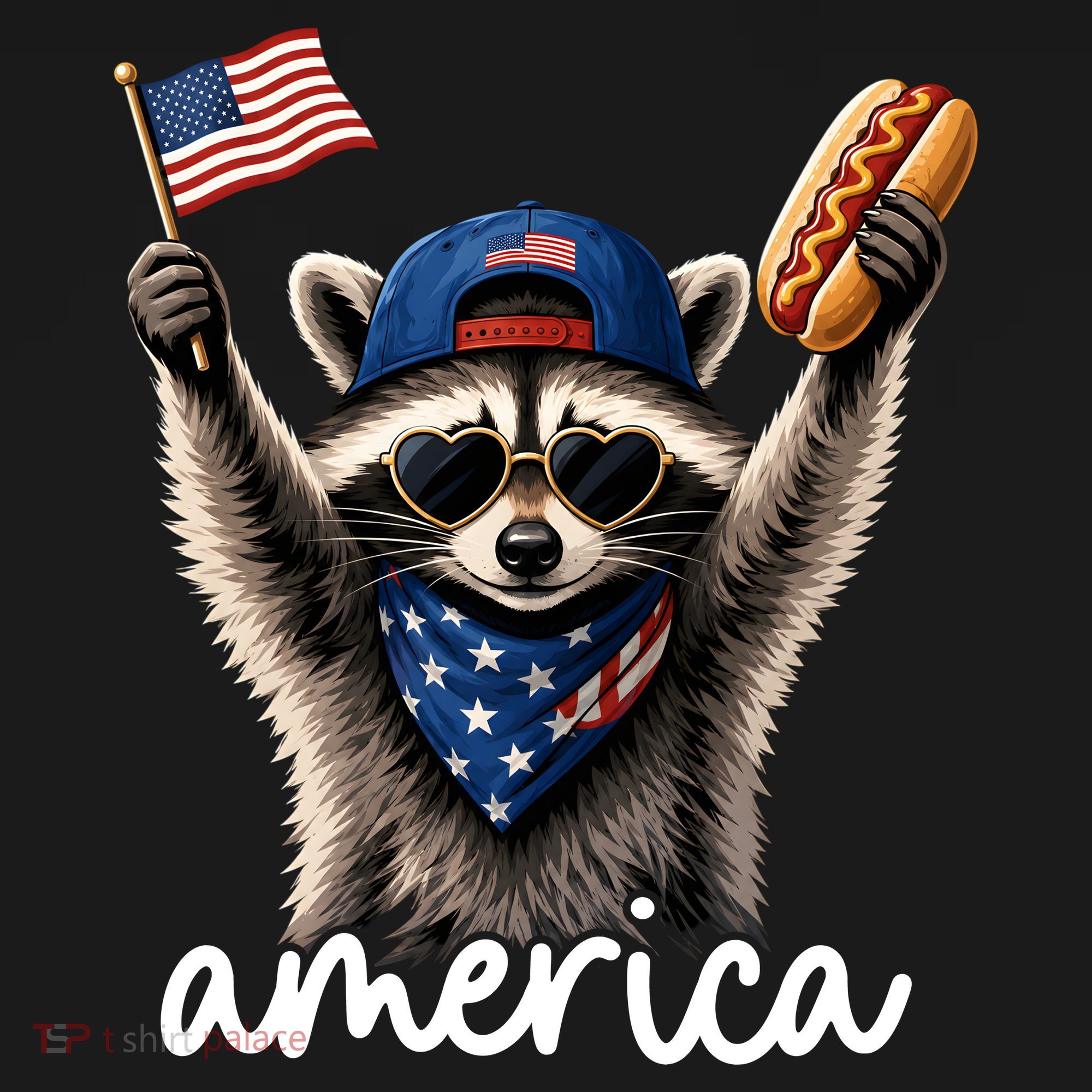 Patriotic Raccoon America Flag Hot Dog Celebration Mousepad