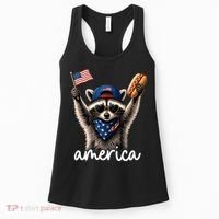 Patriotic Raccoon America Flag Hot Dog Celebration Women's Tank Top thumb 0