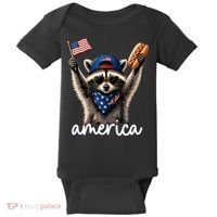 Patriotic Raccoon America Flag Hot Dog Celebration Baby Bodysuit thumb 0
