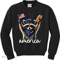 Patriotic Raccoon America Flag Hot Dog Celebration Kids Sweatshirt thumb 0