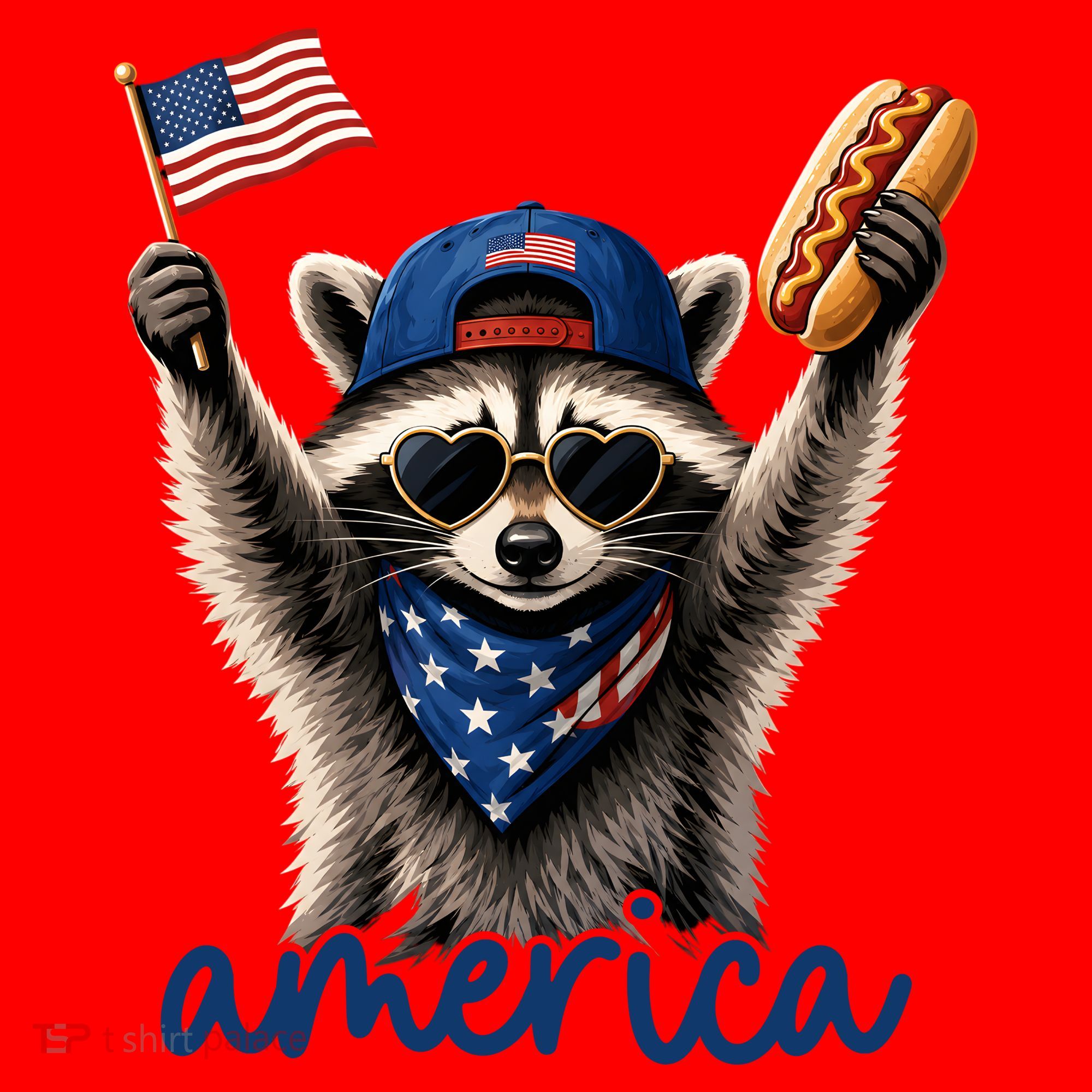Patriotic Raccoon America Flag Hot Dog Celebration Santa Hat