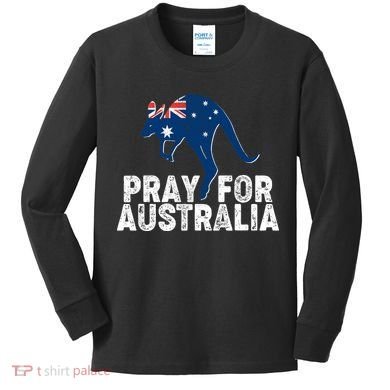 Pray for Australia Kangaroo Australian Flag Kids Long Sleeve Shirt