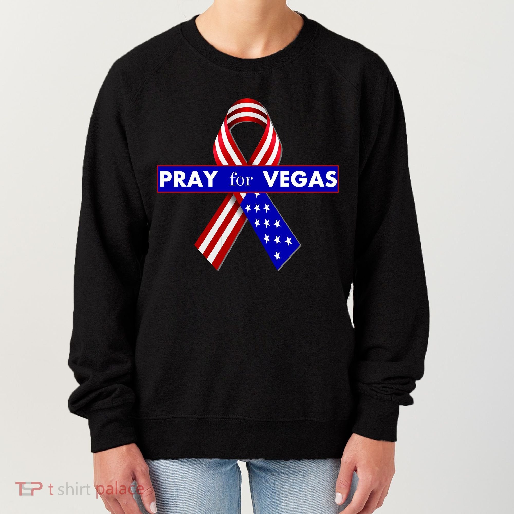 Pray For Vegas USA Flag Ribbon Women's Sweatshirt