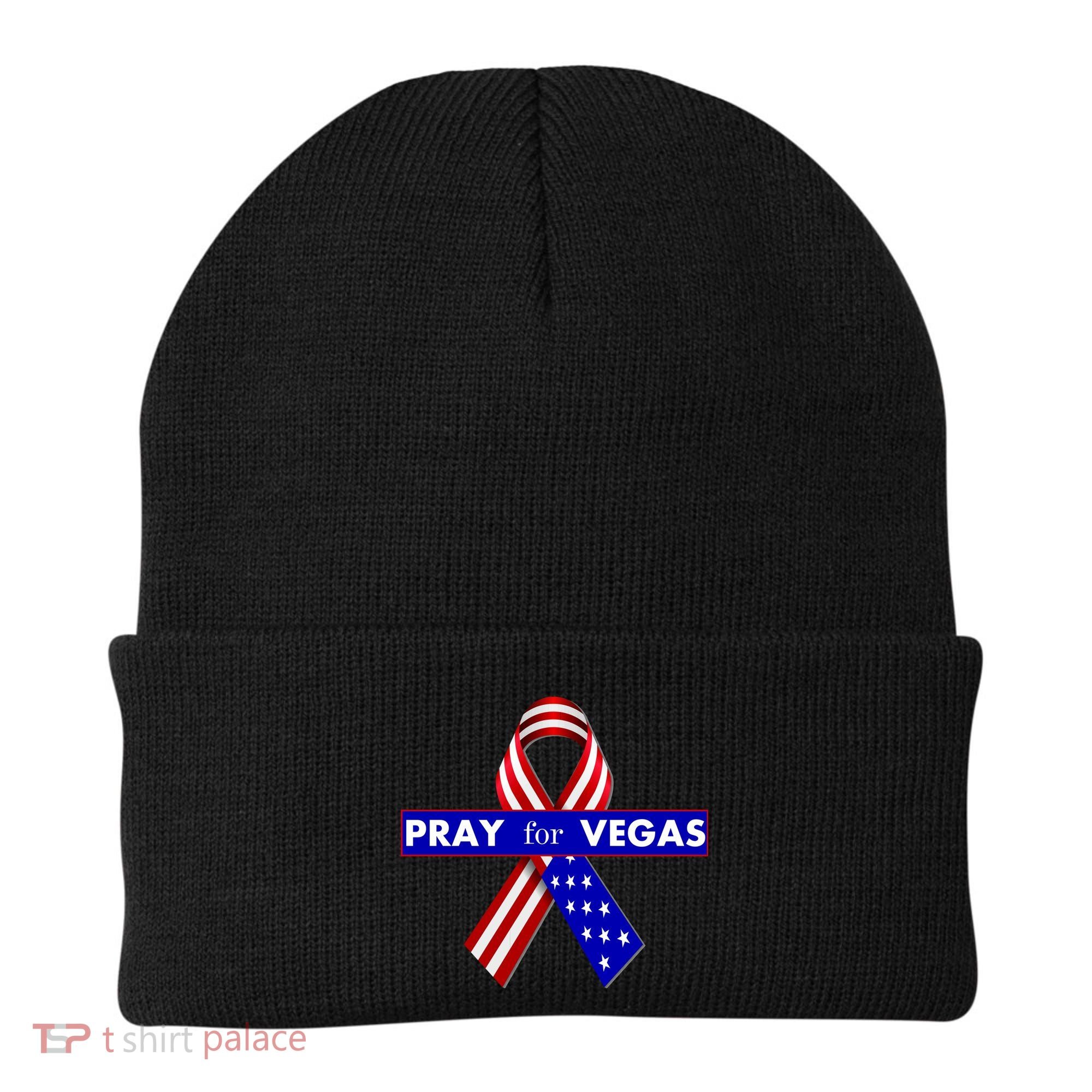 Pray For Vegas USA Flag Ribbon Beanie
