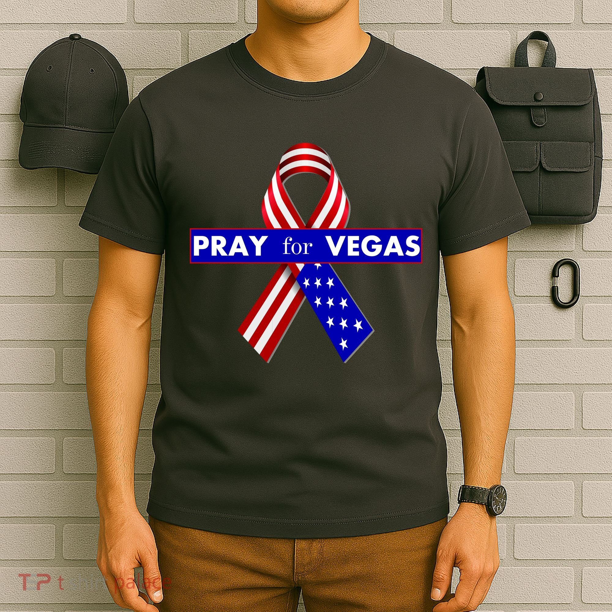 Pray For Vegas USA Flag Ribbon T-Shirt