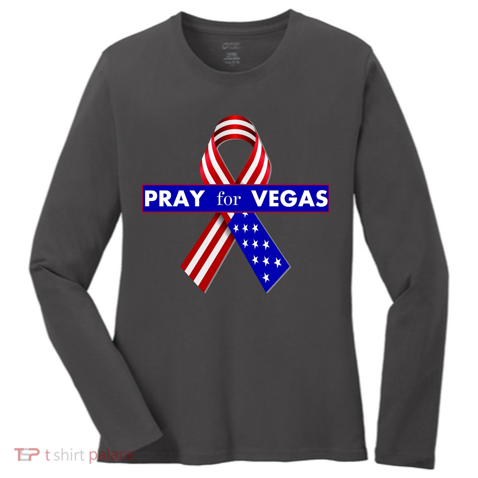 Pray For Vegas USA Flag Ribbon Women's Long Sleeve Shirt