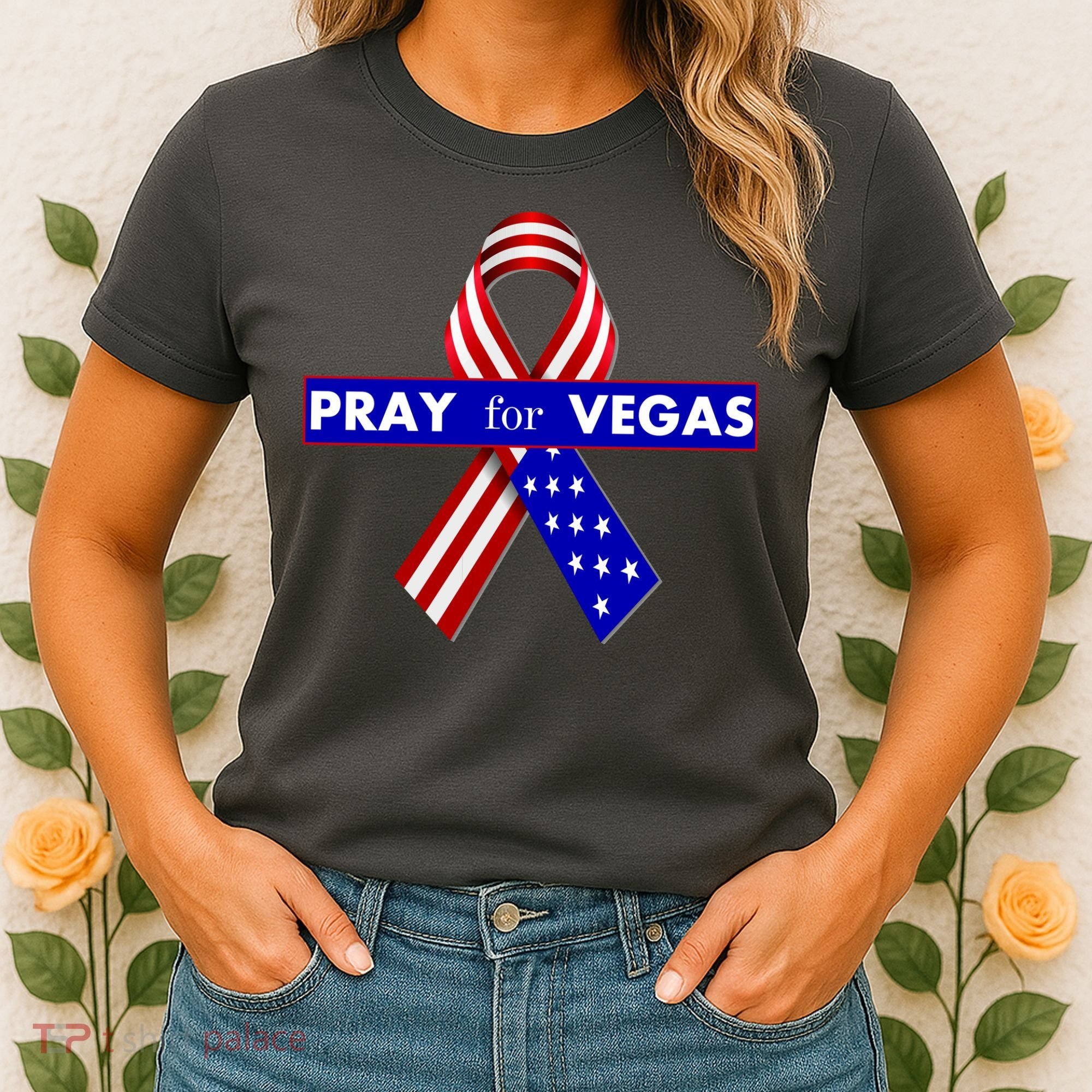 Pray For Vegas USA Flag Ribbon Women's T-Shirt