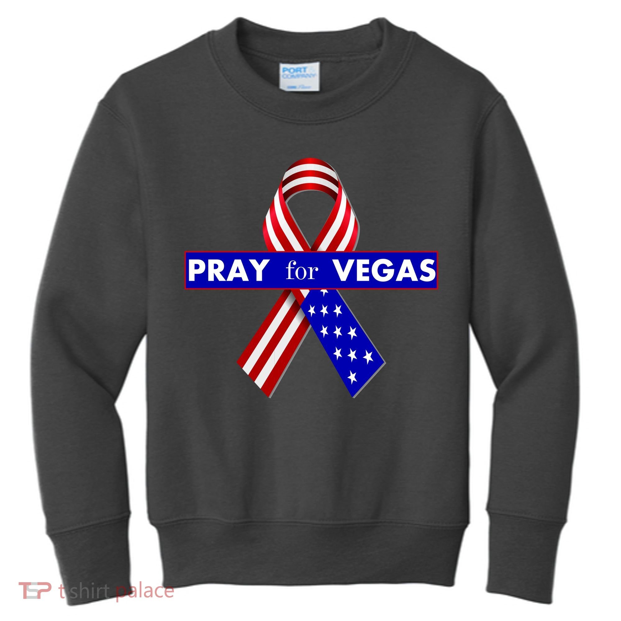 Pray For Vegas USA Flag Ribbon Kids Sweatshirt