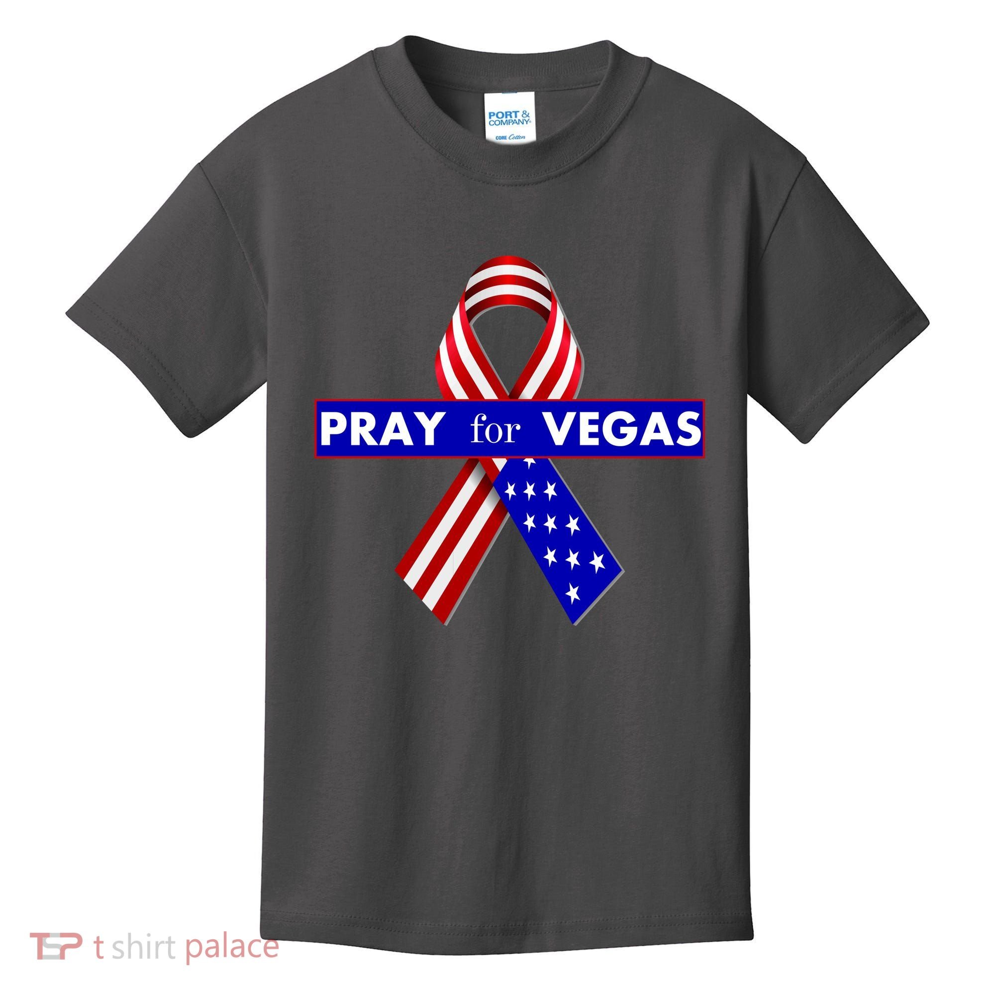 Pray For Vegas USA Flag Ribbon Kids T-Shirt