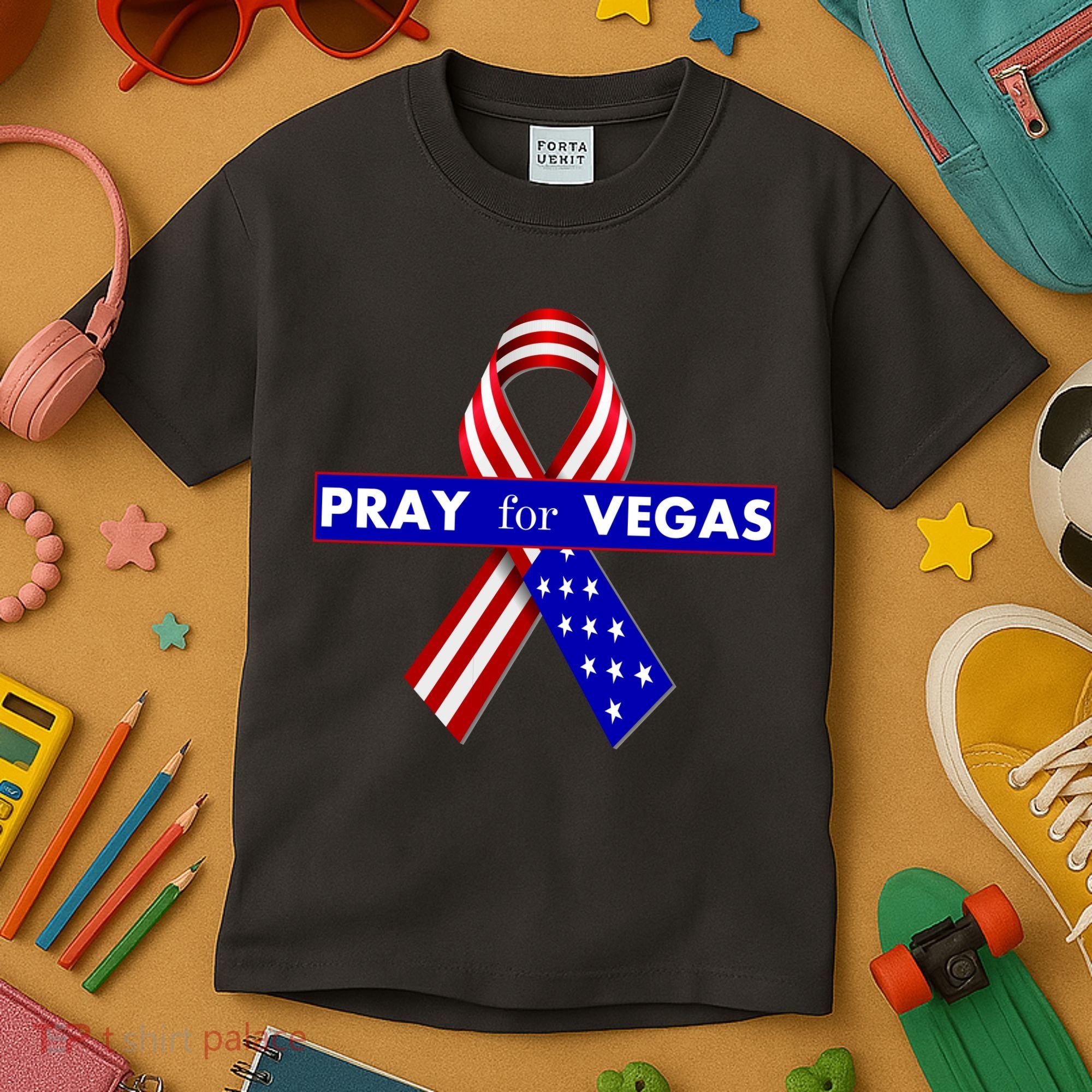 Pray For Vegas USA Flag Ribbon Kids T-Shirt