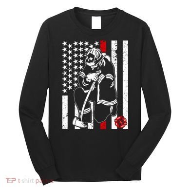 Praying Firefighter Thin Red Line Long Sleeve Shirt