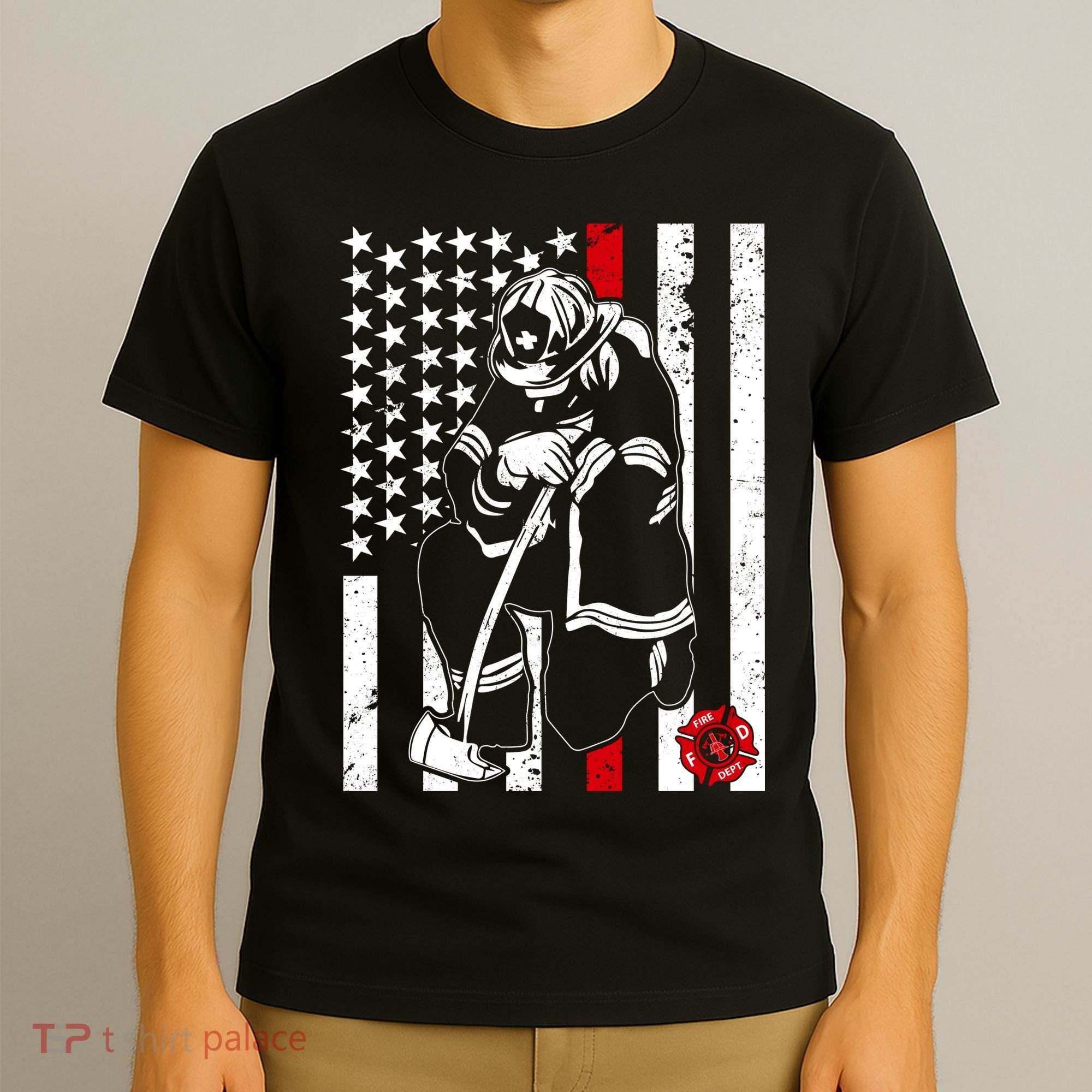 Praying Firefighter Thin Red Line T-Shirt