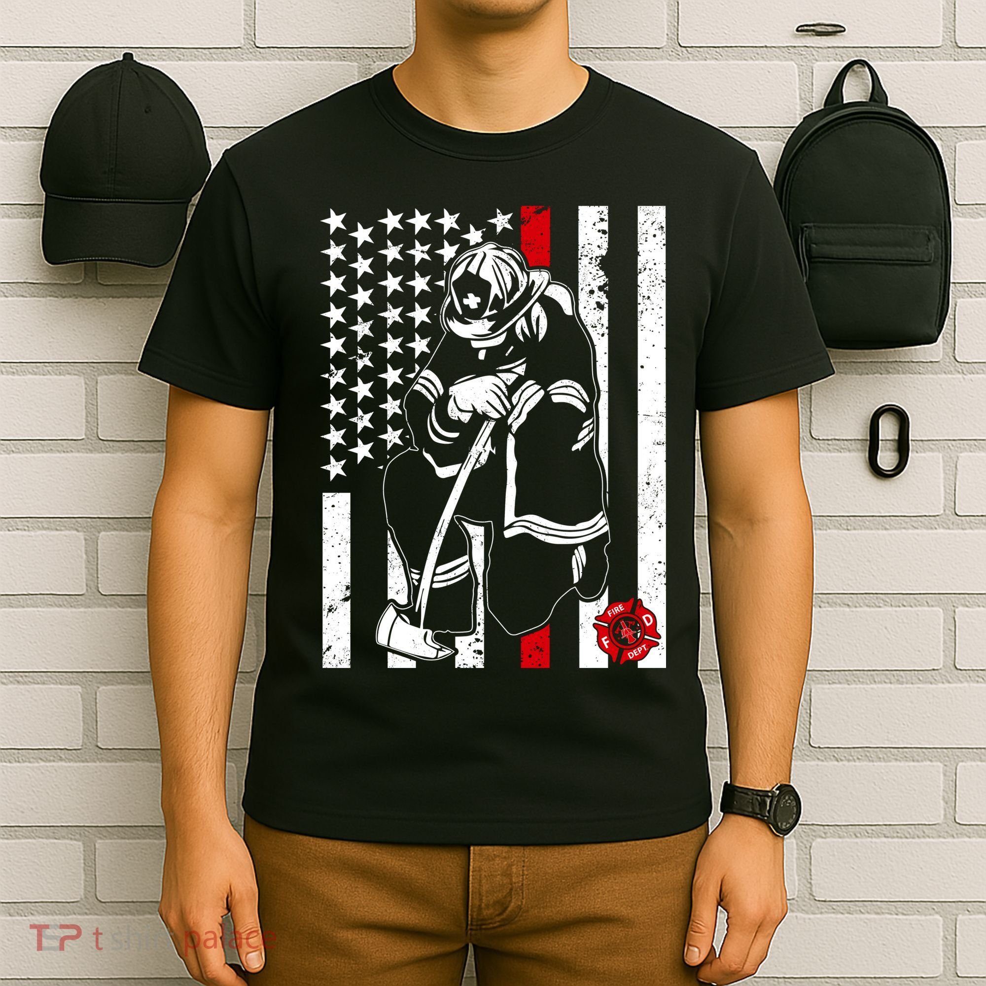 Praying Firefighter Thin Red Line T-Shirt