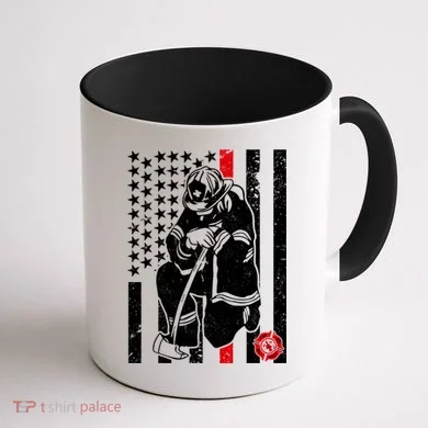 Praying Firefighter Thin Red Line Coffee Mug back