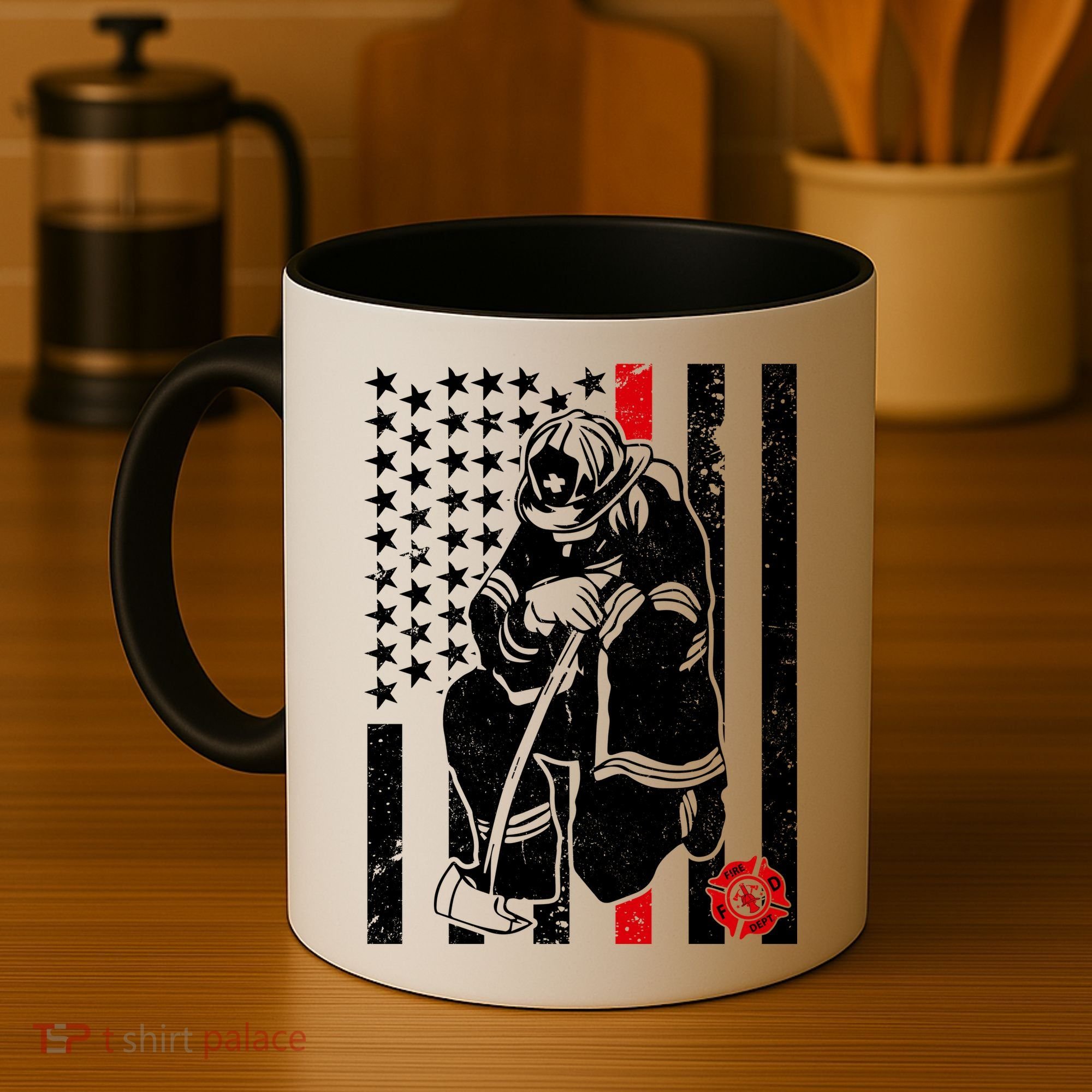 Praying Firefighter Thin Red Line Coffee Mug