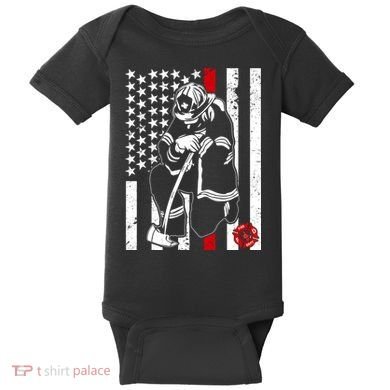 Praying Firefighter Thin Red Line Baby Bodysuit