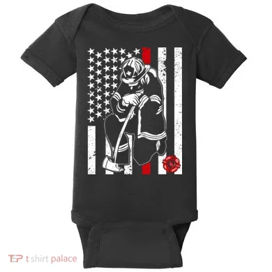 Praying Firefighter Thin Red Line Baby Bodysuit
