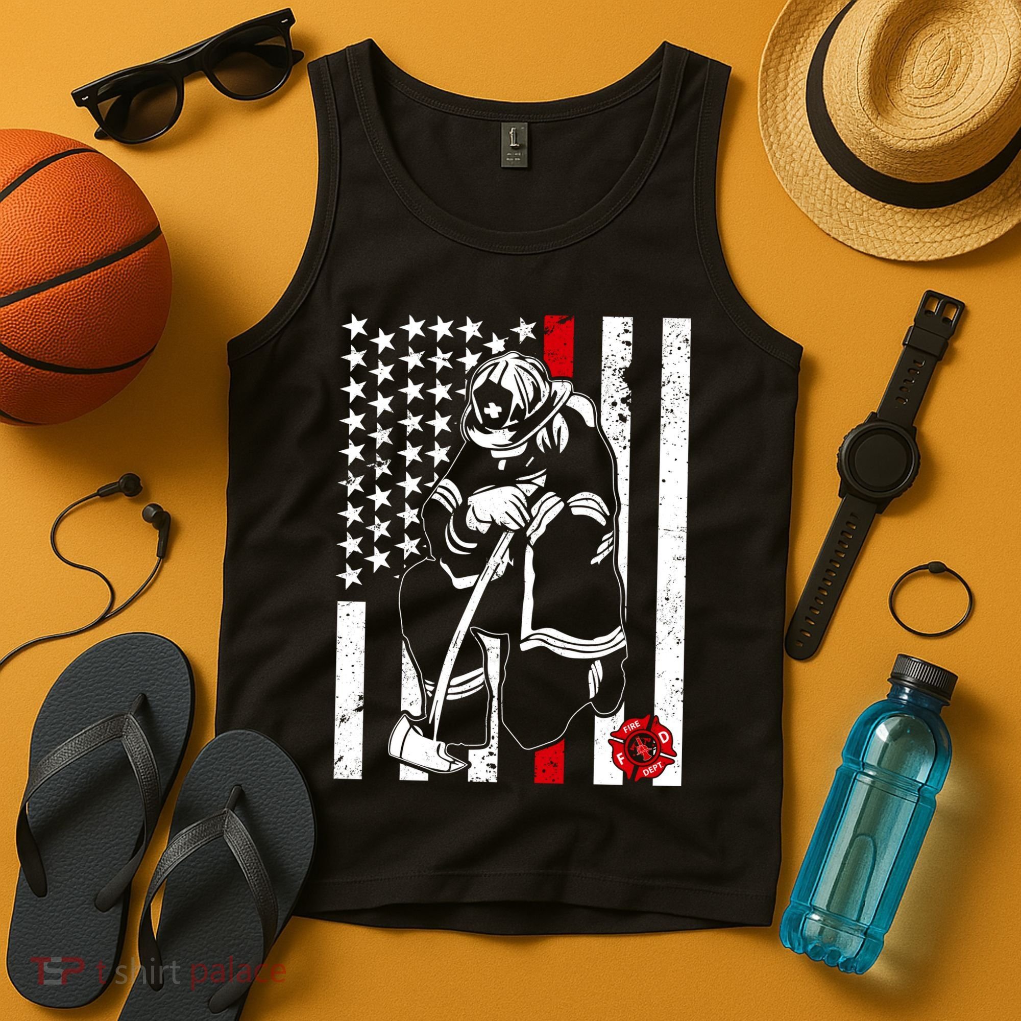 Praying Firefighter Thin Red Line Tank Top