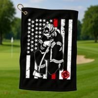 Praying Firefighter Thin Red Line Golf Towel thumb 1