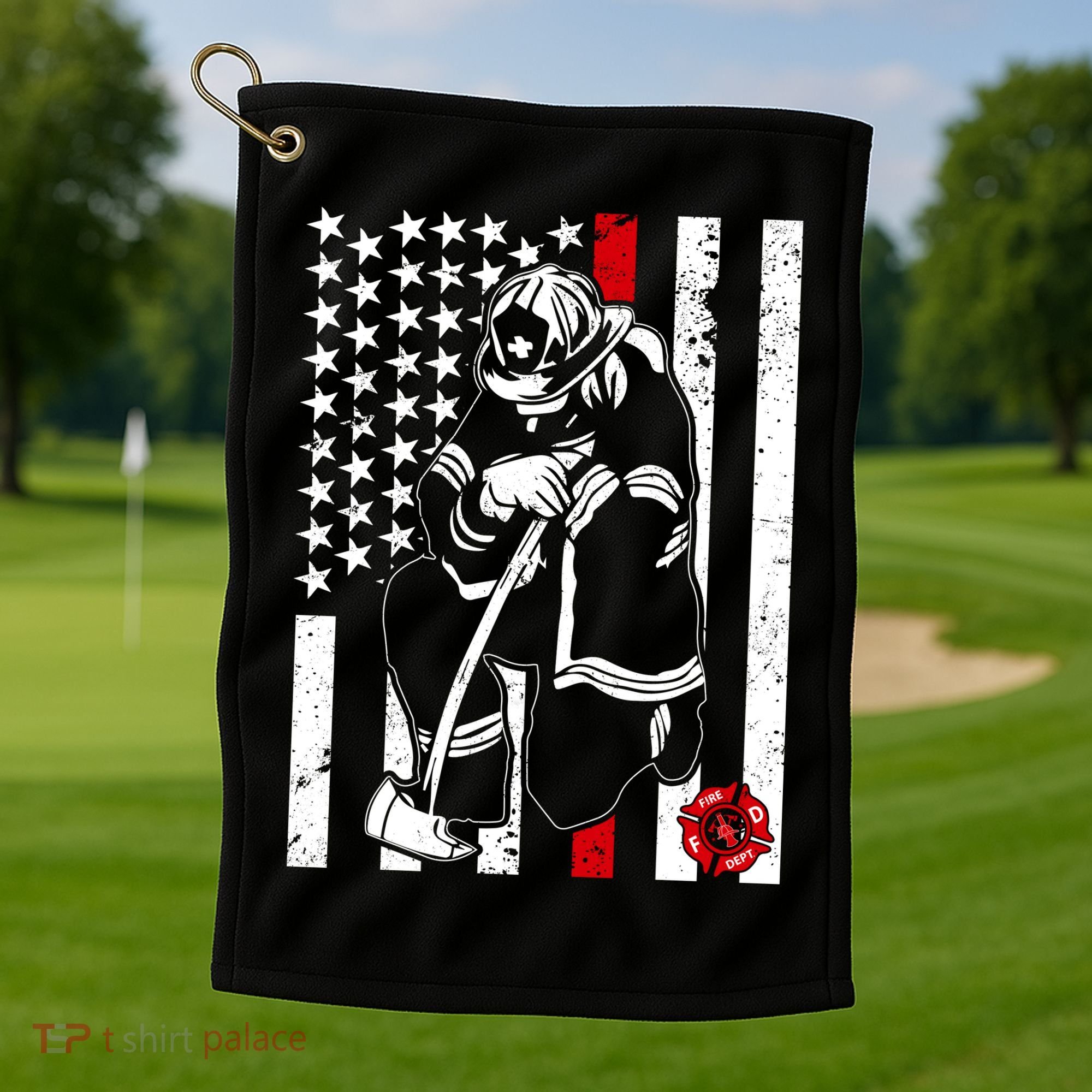 Praying Firefighter Thin Red Line Golf Towel