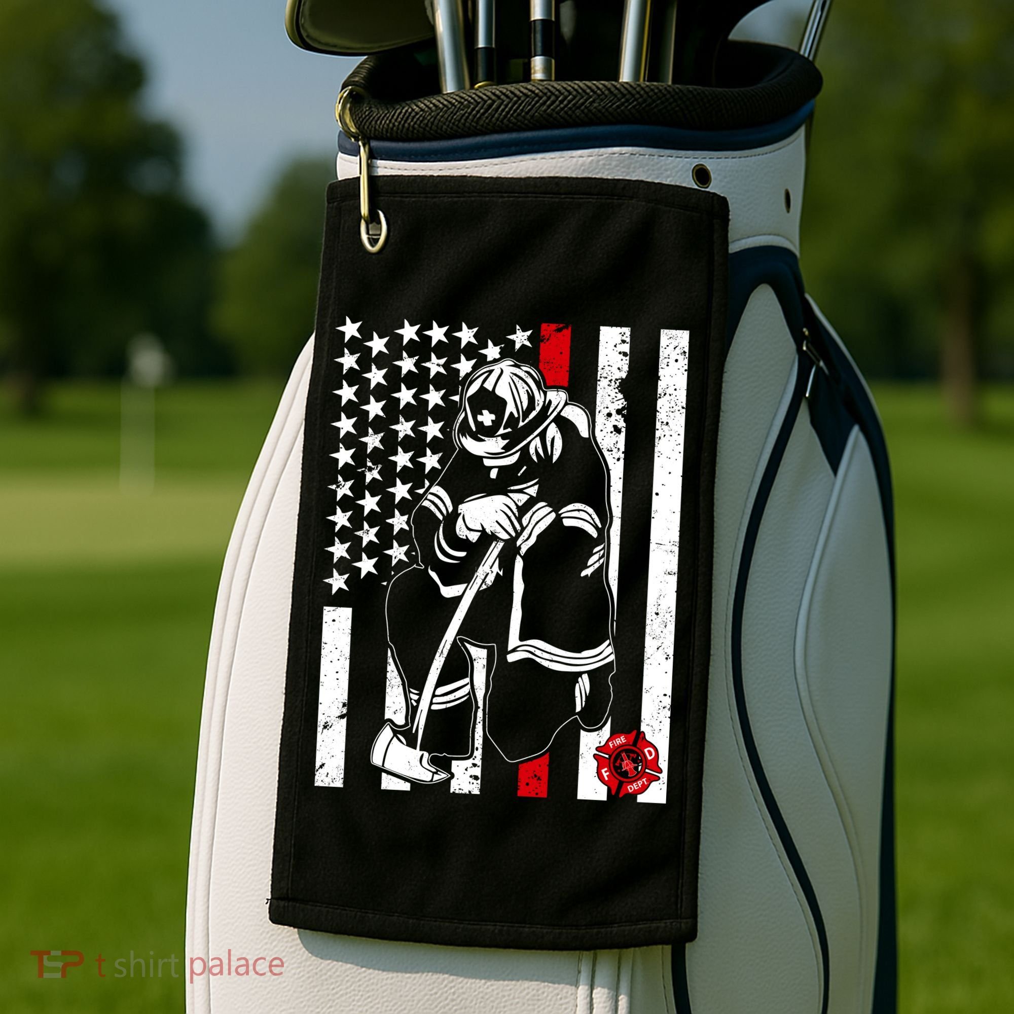 Praying Firefighter Thin Red Line Golf Towel