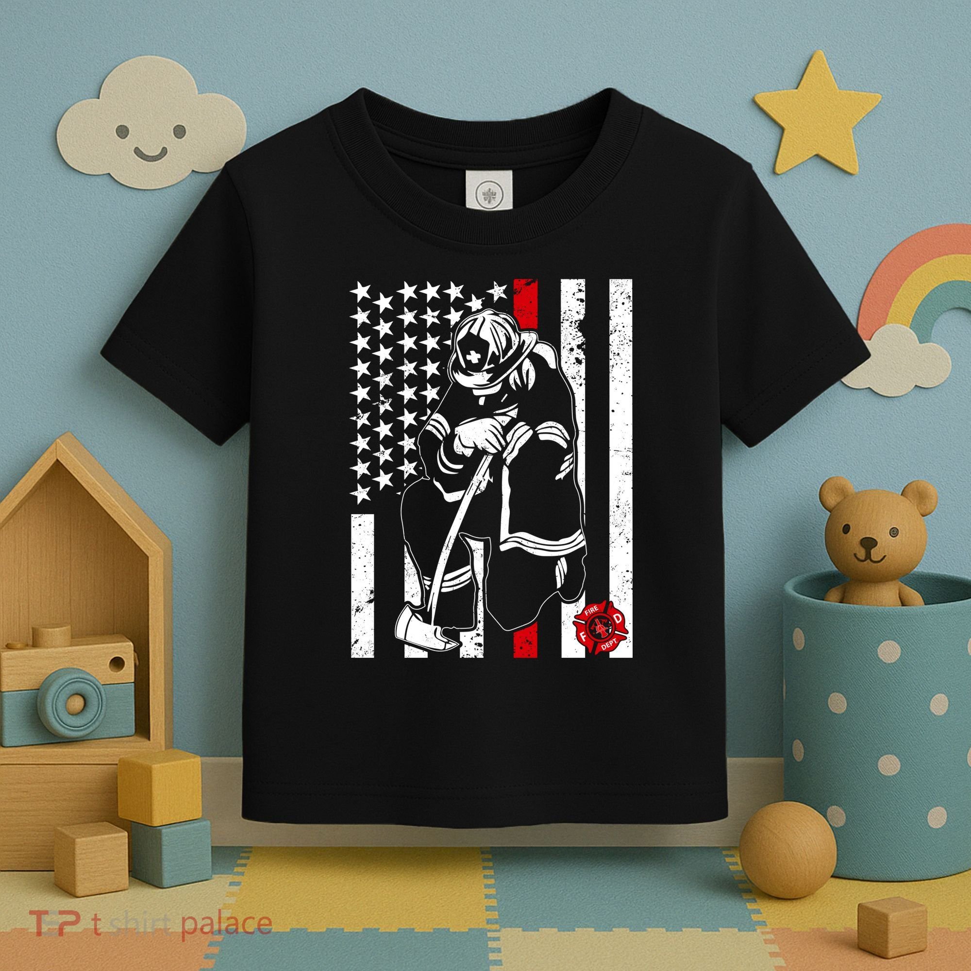 Praying Firefighter Thin Red Line Toddler T-Shirt