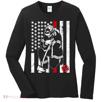 Praying Firefighter Thin Red Line Women's Long Sleeve Shirt