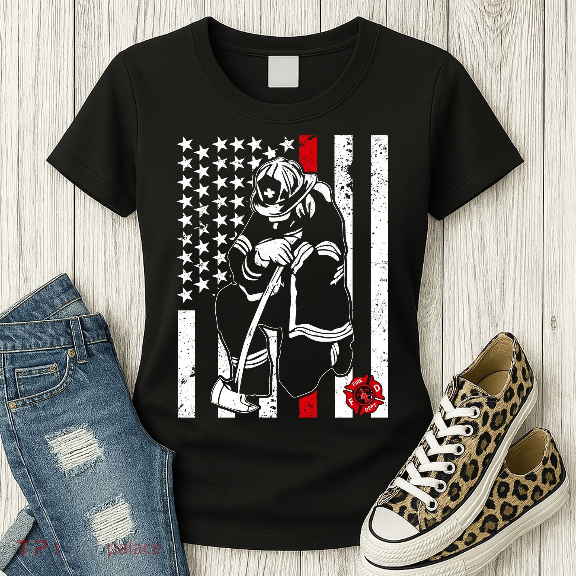Praying Firefighter Thin Red Line Women's T-Shirt