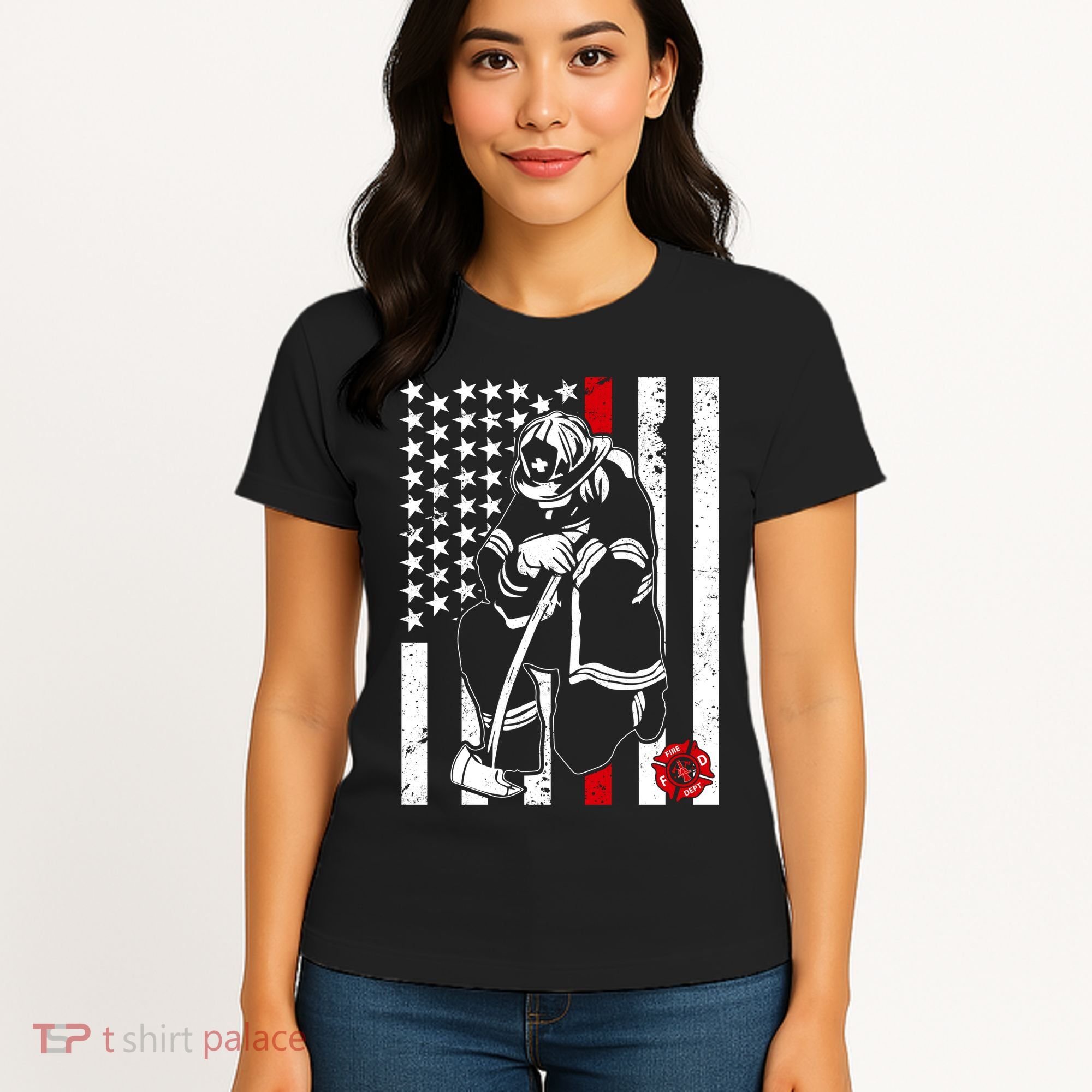 Praying Firefighter Thin Red Line Women's T-Shirt
