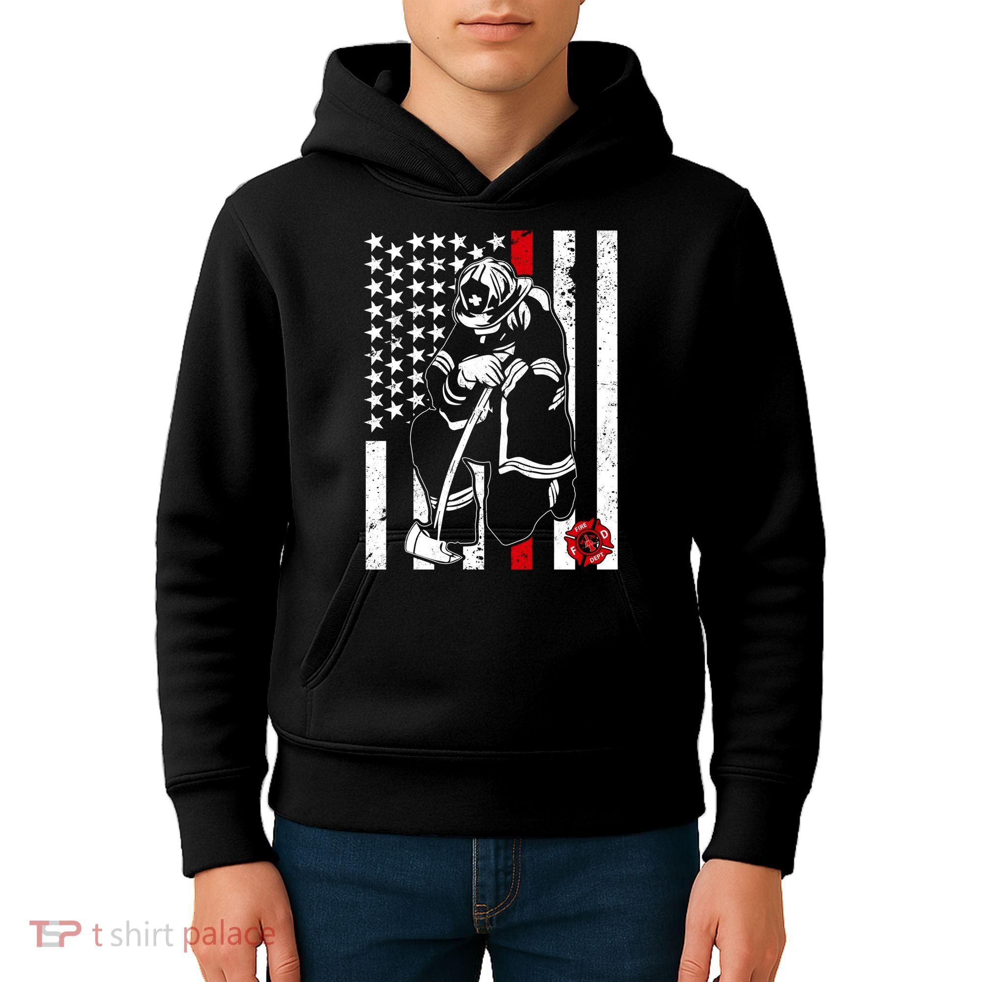 Praying Firefighter Thin Red Line Kids Hoodie