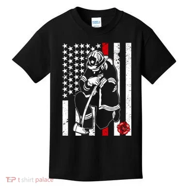 Praying Firefighter Thin Red Line Kids T-Shirt