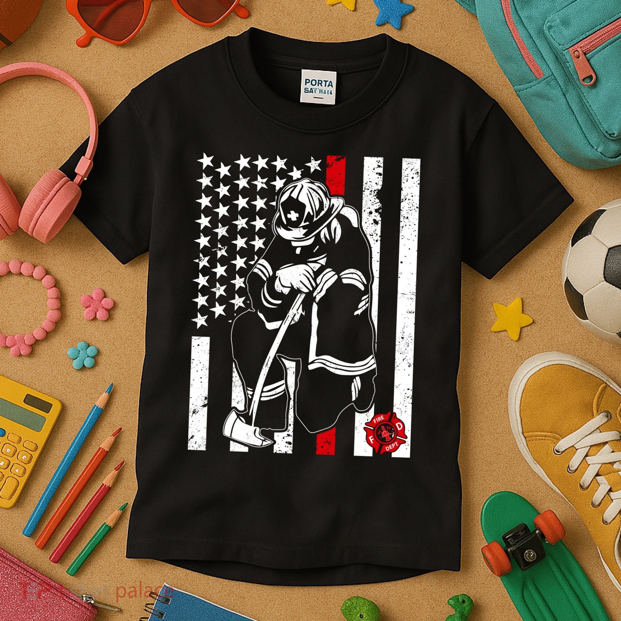Praying Firefighter Thin Red Line Kids T-Shirt