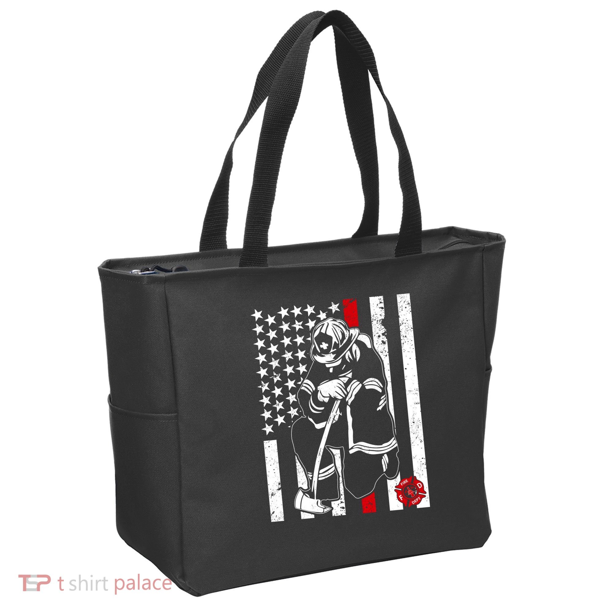 Praying Firefighter Thin Red Line Tote Bag