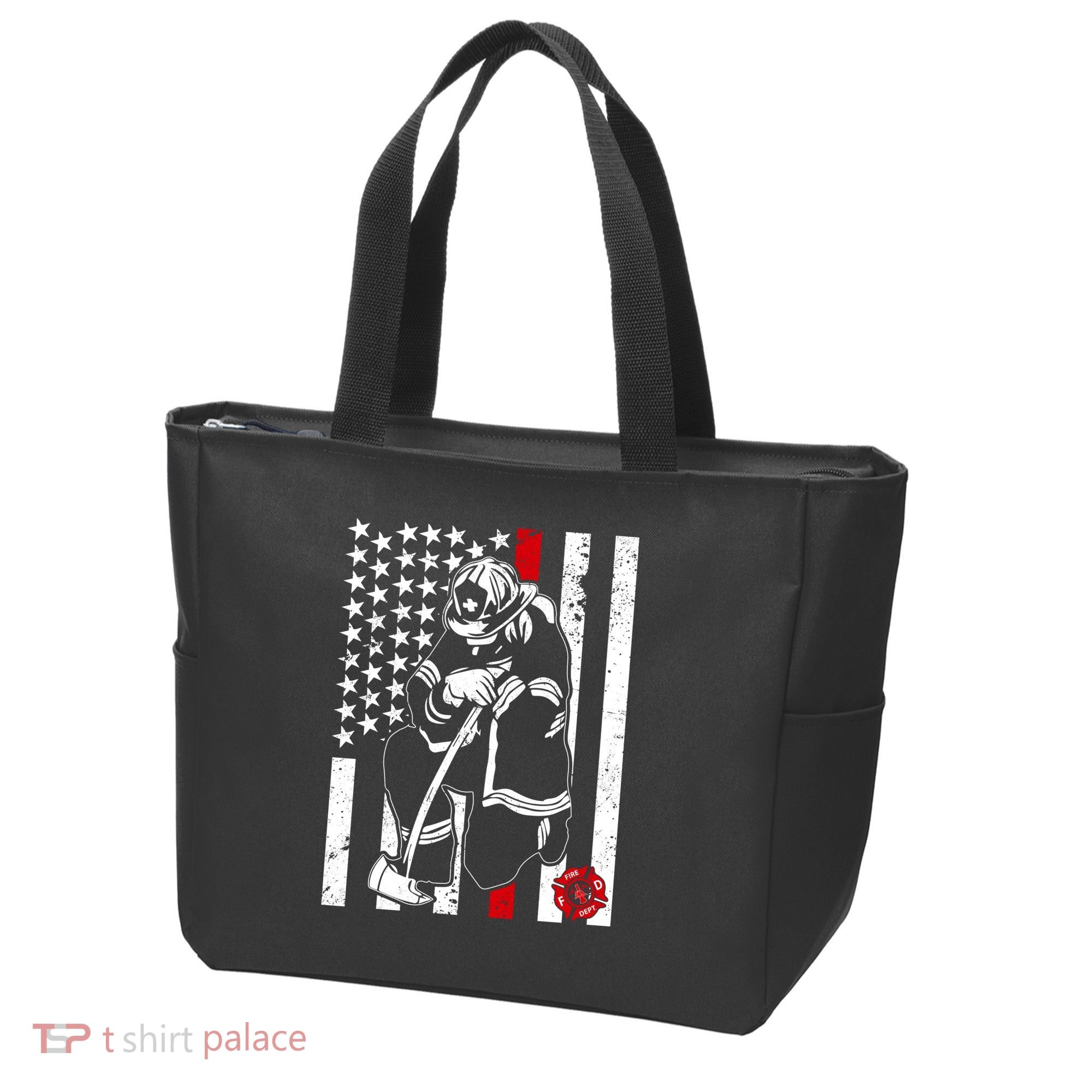 Praying Firefighter Thin Red Line Tote Bag