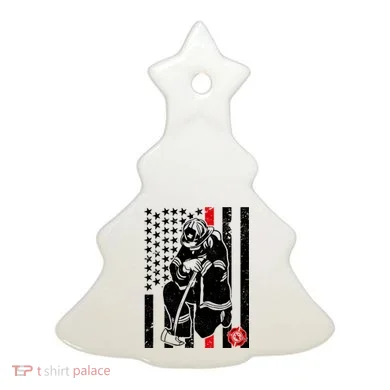 Praying Firefighter Thin Red Line Ceramic Ornament