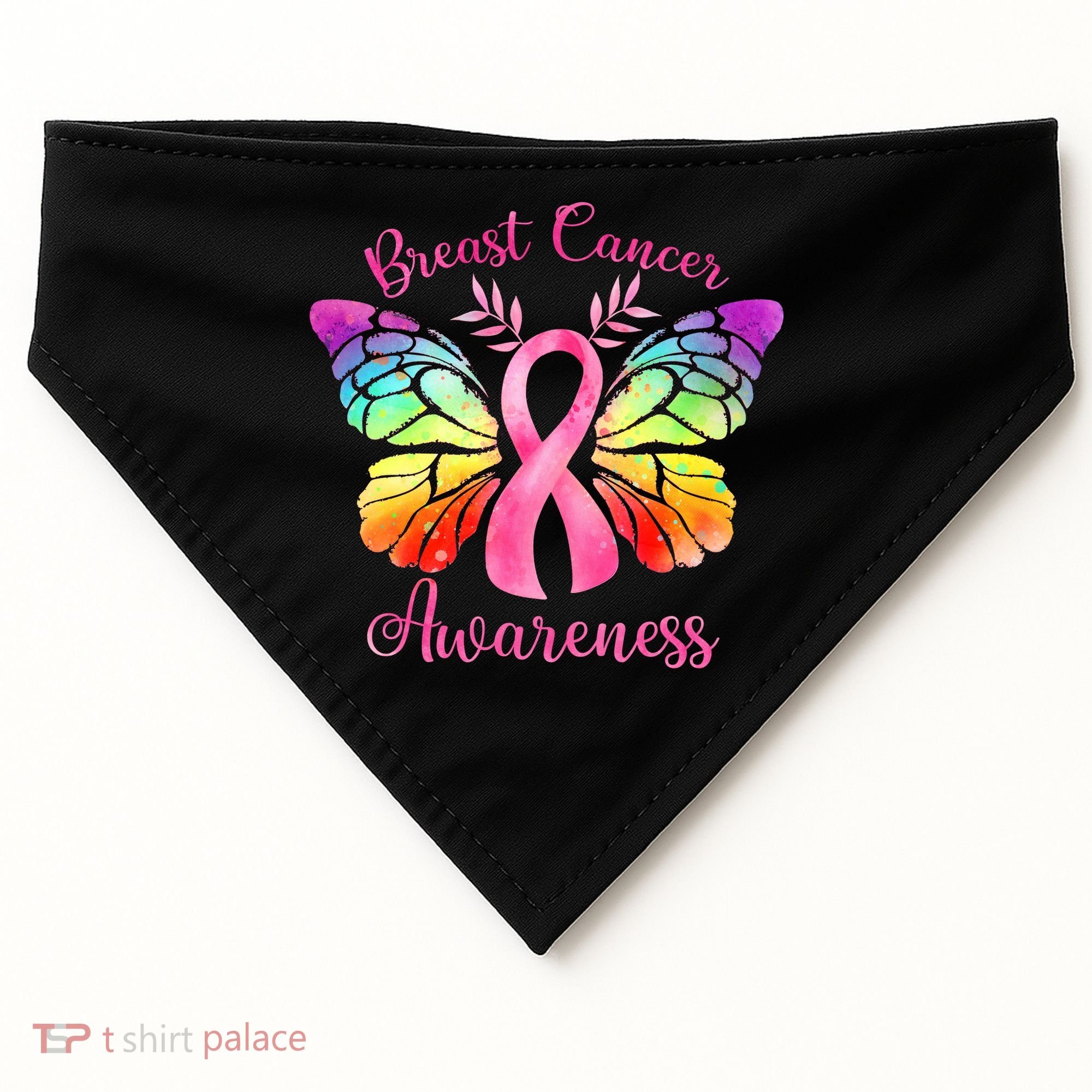 Pink Ribbon Butterfly Breast Cancer USA-Made Doggie Bandana