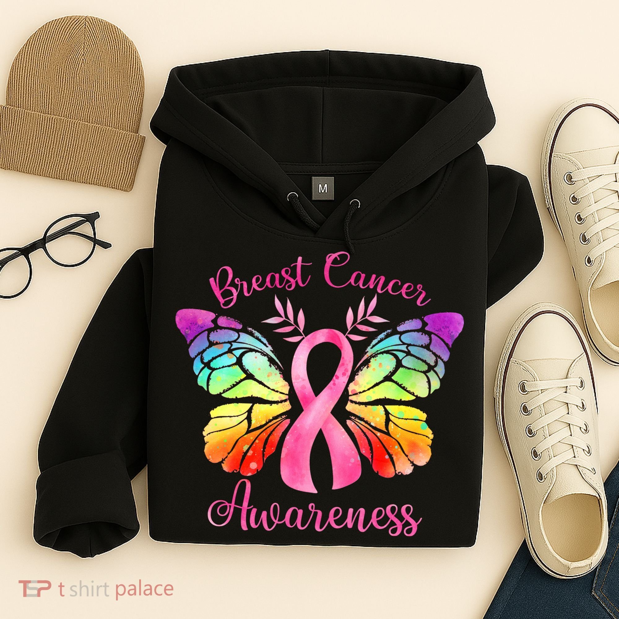 Pink Ribbon Butterfly Breast Cancer Hoodie